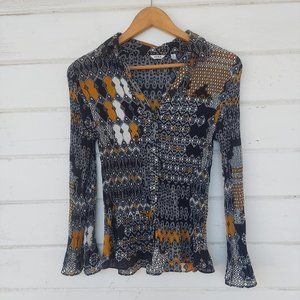 Vintage Scrunchie Crinkle Elastic Top Button Up Long Bell Sleeve Size Medium